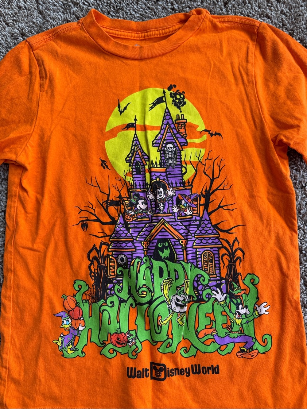 Disney Orange Tee with Purple Haunted House *WORN ONCE*